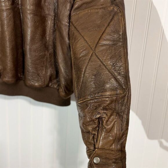 Summit Vintage Brown Leather Bomber Jacket Men’s Size 42 Distressed Flight Coat - Picture 9 of 16